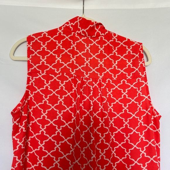 Tacera Bright Coral and White geo print sleevless top - Picture 7 of 9